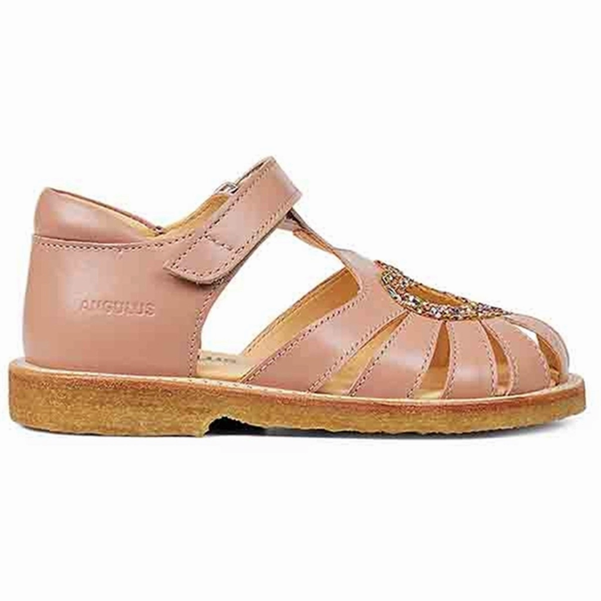 Moisture Wicking Fabric Resilient Outsole Angulus Hjerte Sandal W. Velcro Dark Peach/Multi Glitter