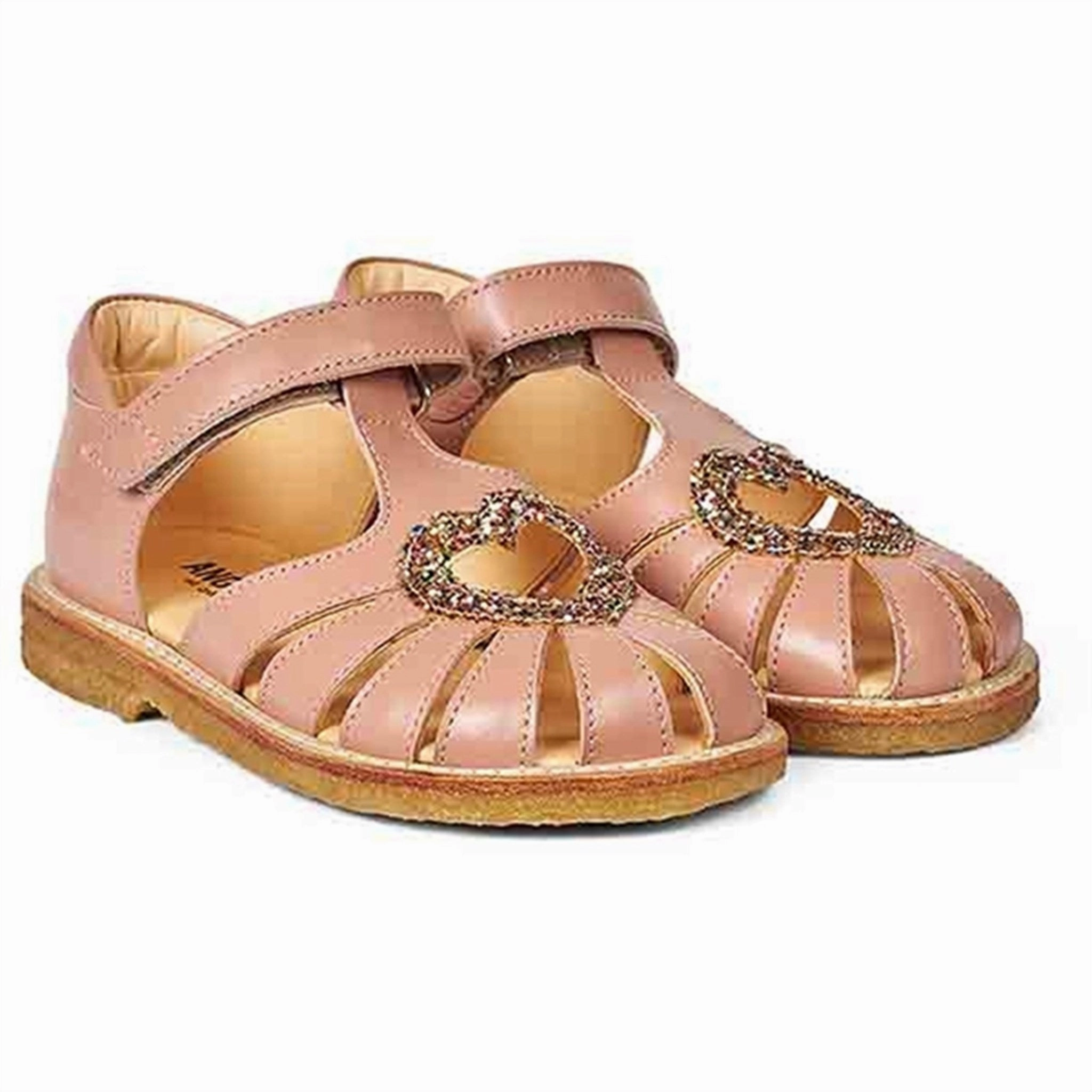 Angulus Hjerte Sandal W. Velcro Dark Peach/Multi Glitter Soft Band