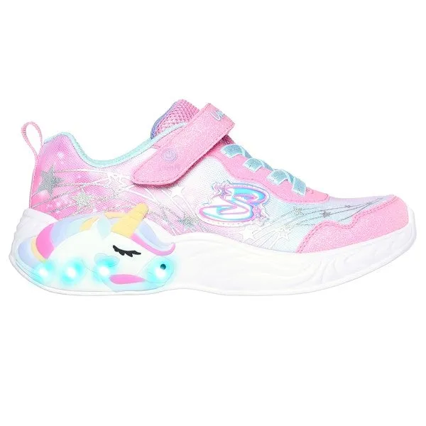 Skechers Unicorn Dreams Ombre Print & Star Shoe Pink Turquoise Perforated Upper Design Collapsible Heel Design