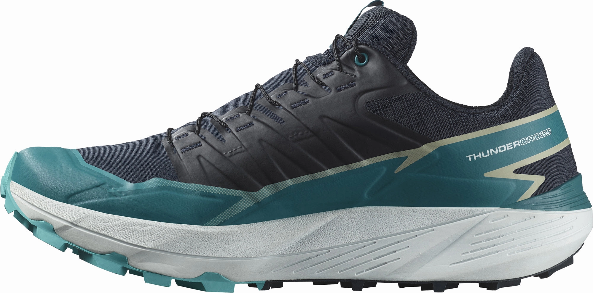 Salomon Thundercross Mens Trail Running Shoes - Blue running during a full moon