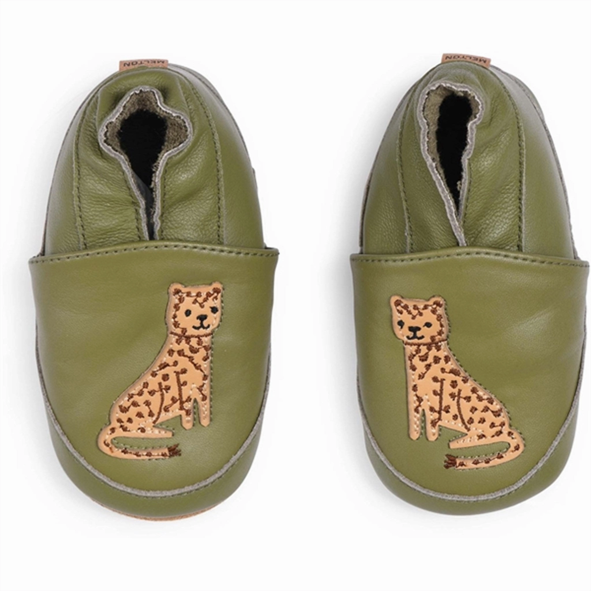 MELTON Leopard Leather Slippers Dried Herb Instant Comfort