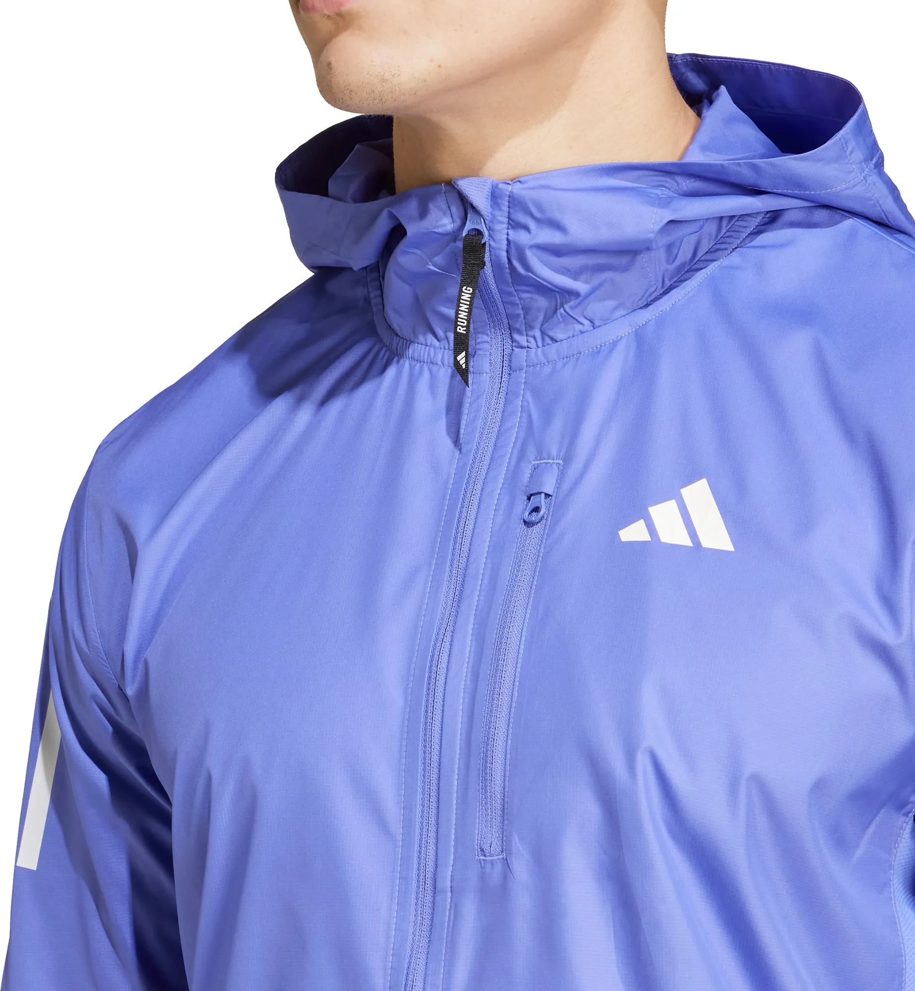 Adjustable Cuffs Moisture Wicking Layer adidas Own The Run Mens Running Jacket - Blue