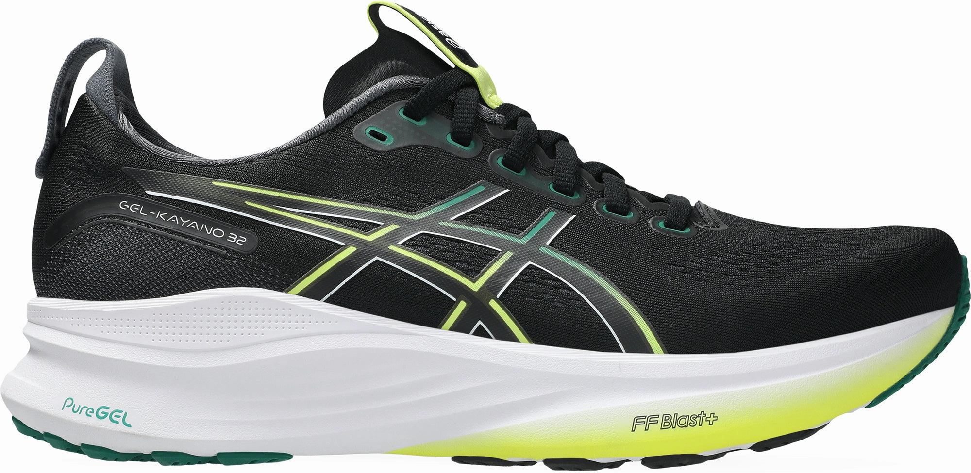 Asics Gel Kayano 32 Mens Running Shoes - Black Asymmetrical Lacing water - repellent upper shoes