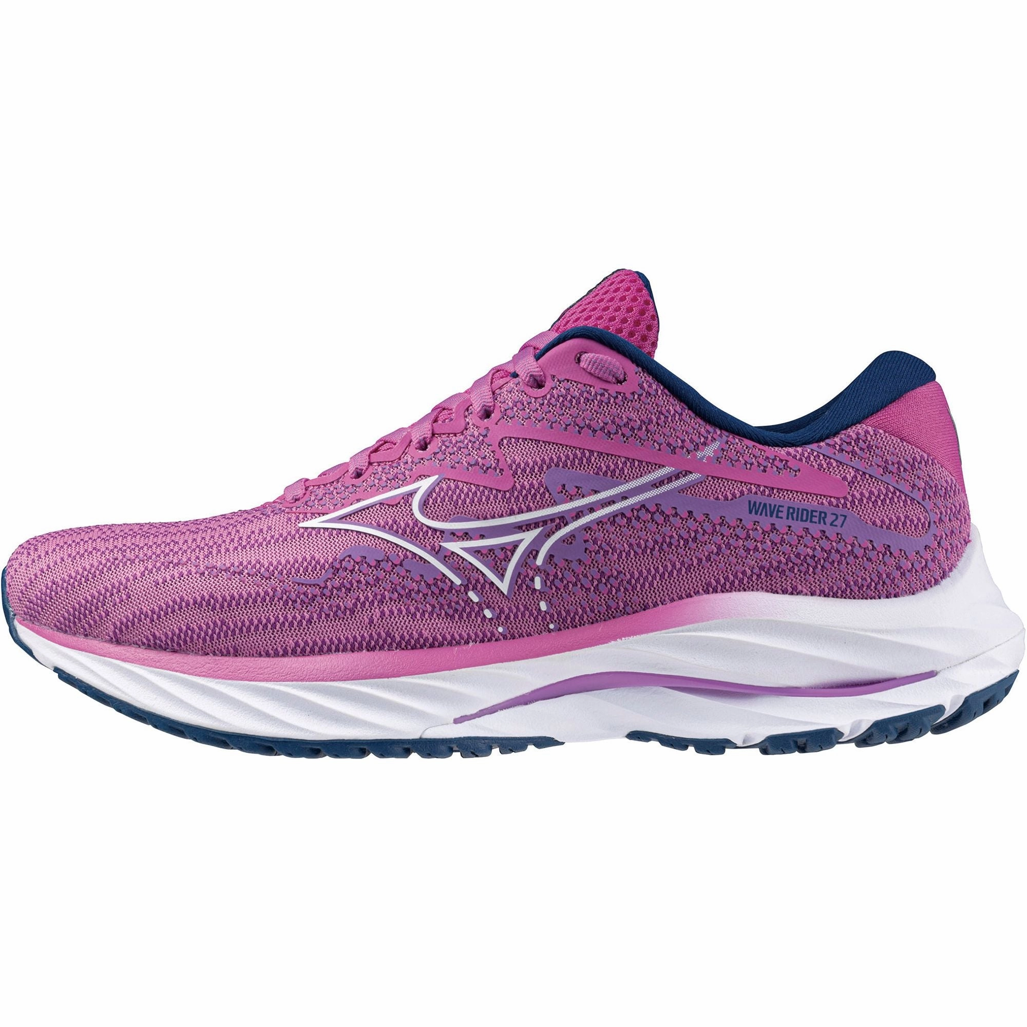 Mizuno Wave Rider 27 Womens Running Shoes - Pink flat - terrain running shoes Blister Prevention Lining