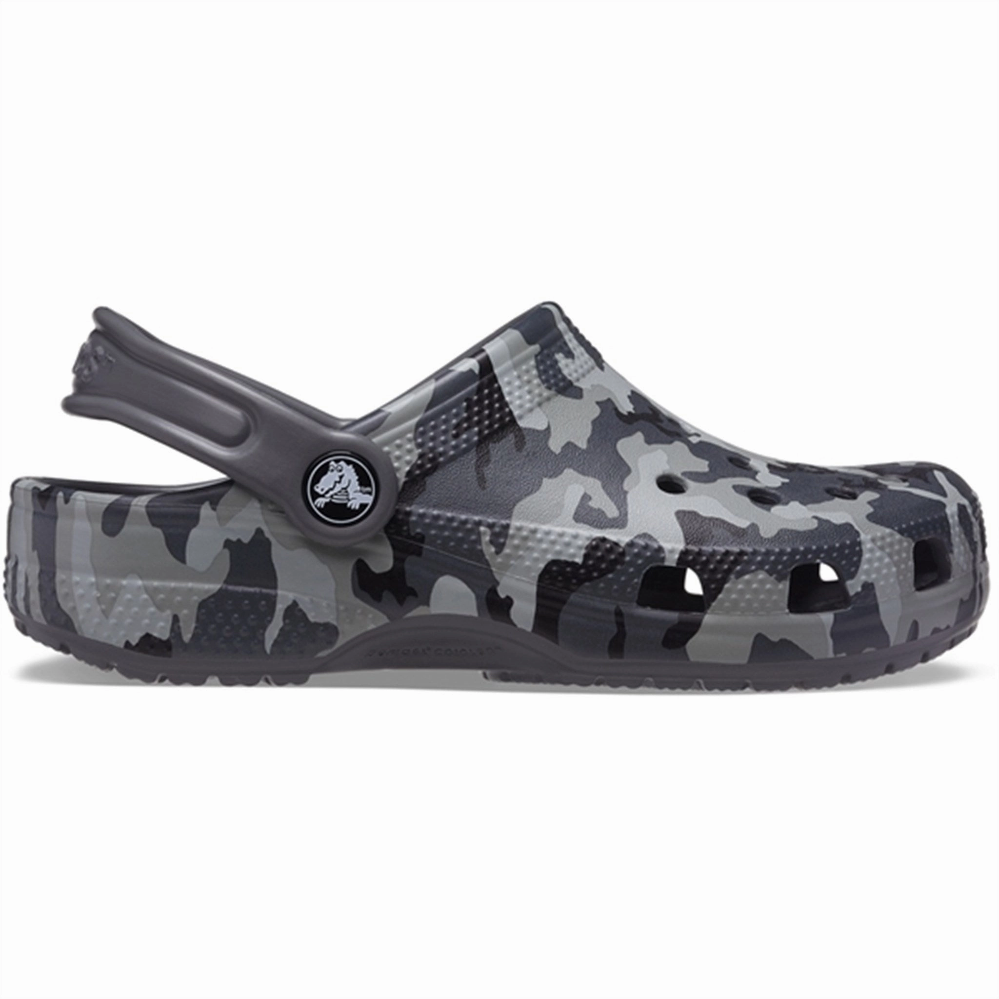 Crocs Classic Camo Clog Black/Grey Wraparound Strap Blown Rubber