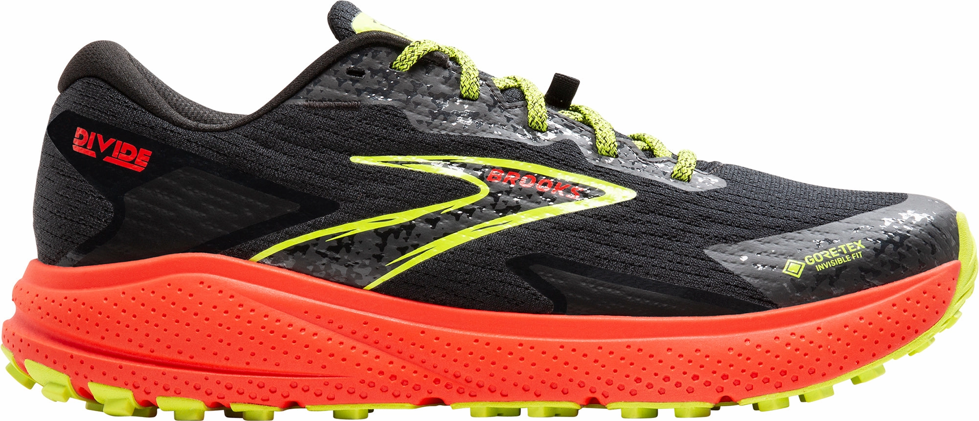 Ventilated Design Wide Fit Options Brooks Divide 5 GORE-TEX Mens Trail Running Shoes - Black