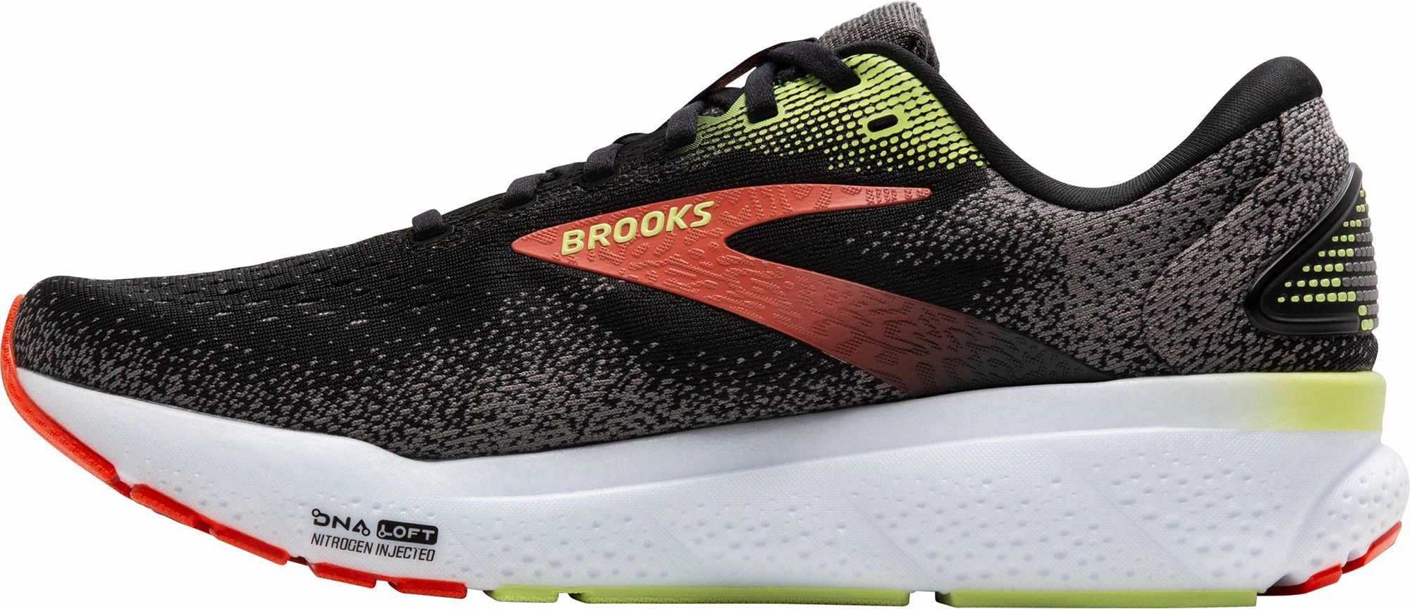 Brooks Ghost 16 WIDE FIT (2E) Mens Running Shoes - Black Multi   Directional Flex Vertical Flexure Grooves