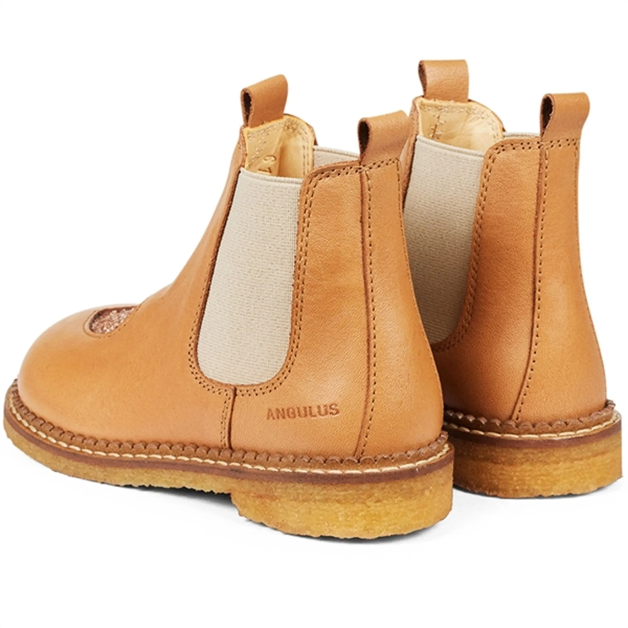 Angulus Chelsea Boots With Heart Almond/Maple Glitter/Beige Elastic Rapid Lacing System