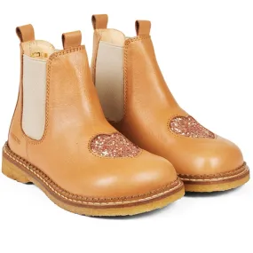 Stable Support Morning Walk Craft Collector Angulus Chelsea Boots With Heart Almond/Maple Glitter/Beige Elastic
