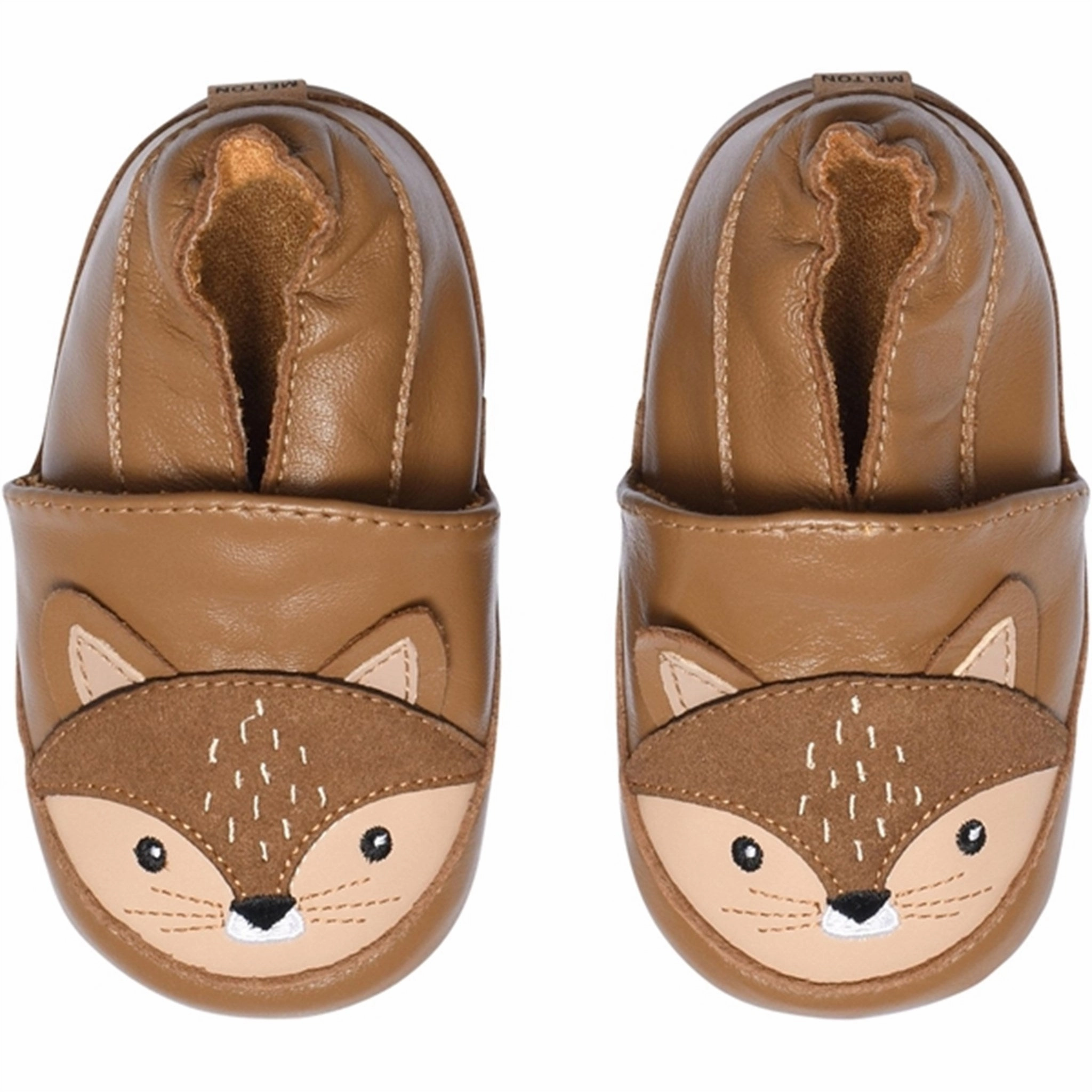 MELTON Leather Slippers with Squirrel Cognac Effortless Slip-On Fit