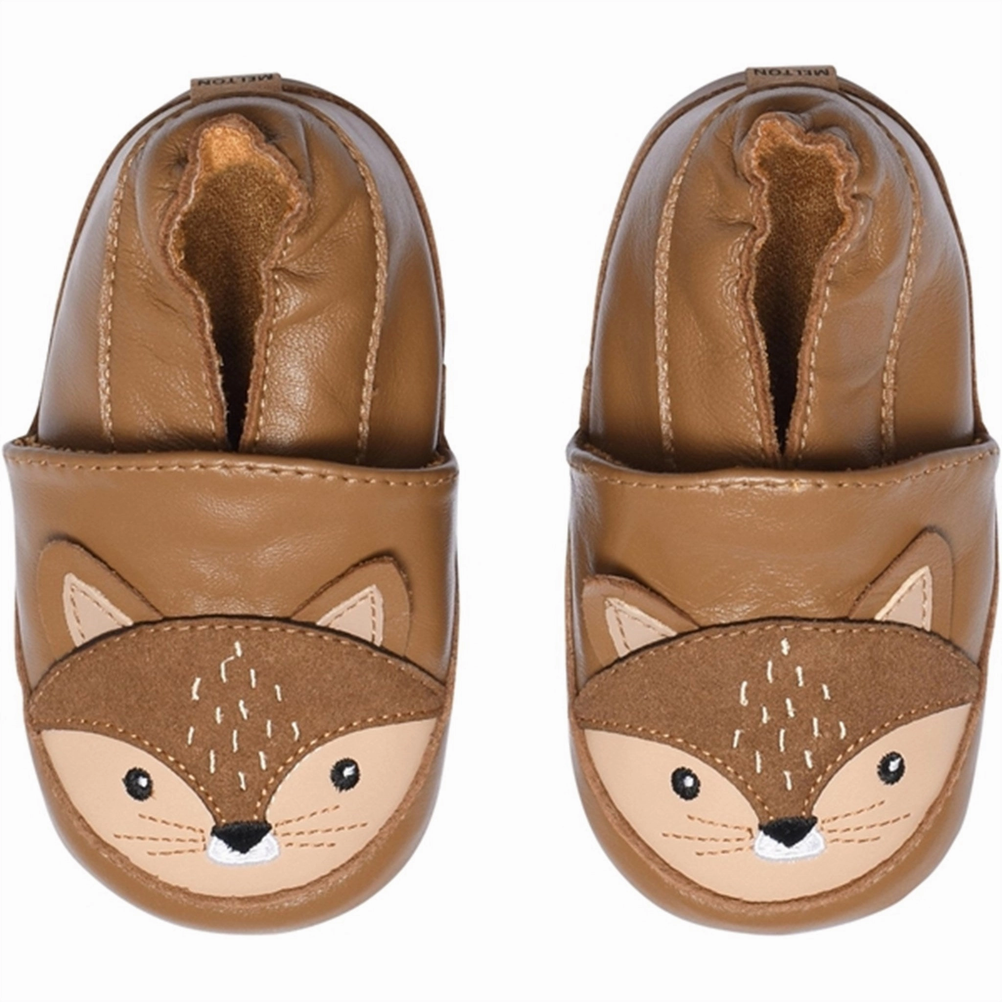 MELTON Leather Slippers with Squirrel Cognac Slip Fit Effortless Walk