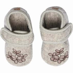 Fast Slip Smooth Outsole MELTON Wool Slippers Hydrangea Beige Melange