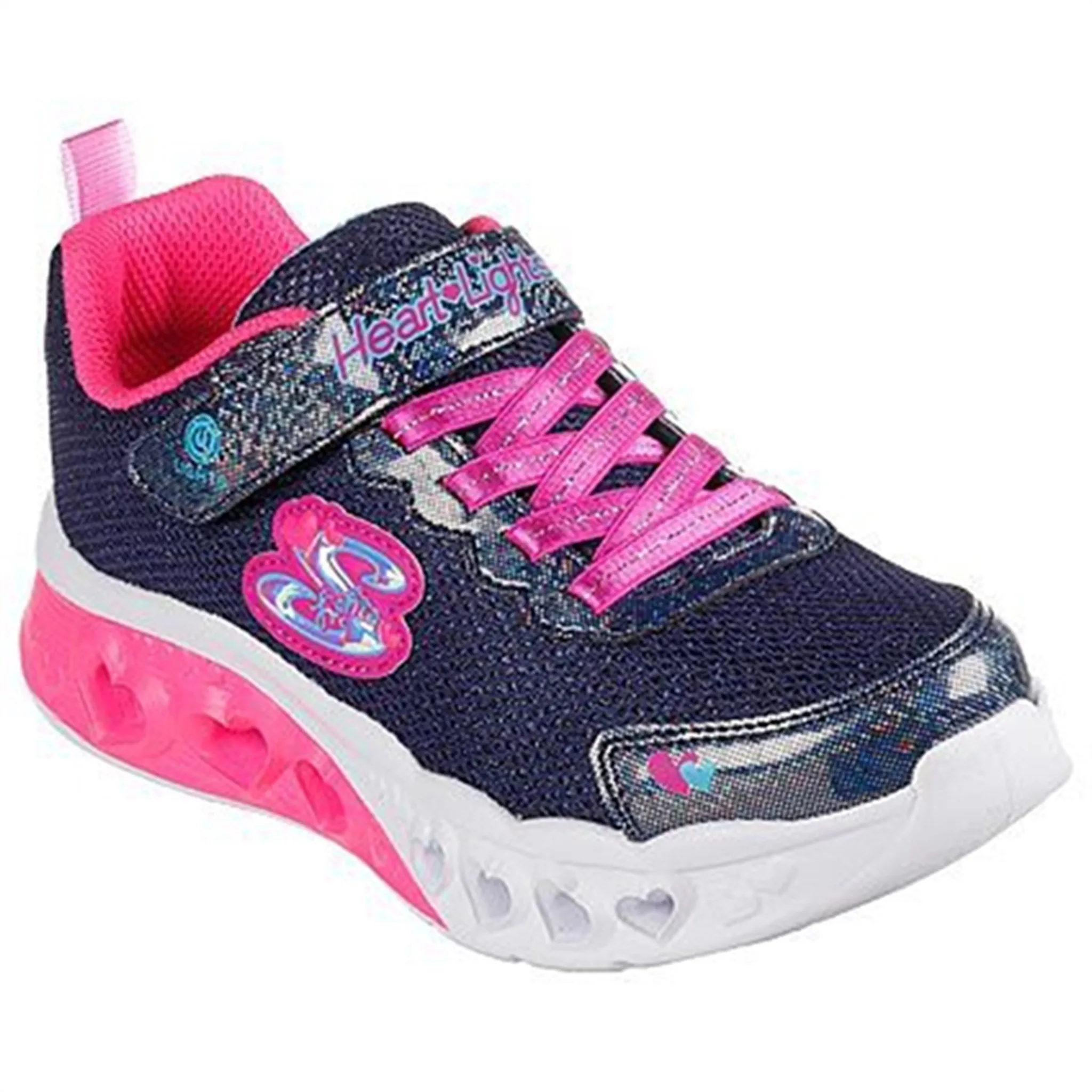 Skechers Flutter Heart Lights Sneakers Navy Multicolor Elastic Gusseted Tongue SoftMaterial
