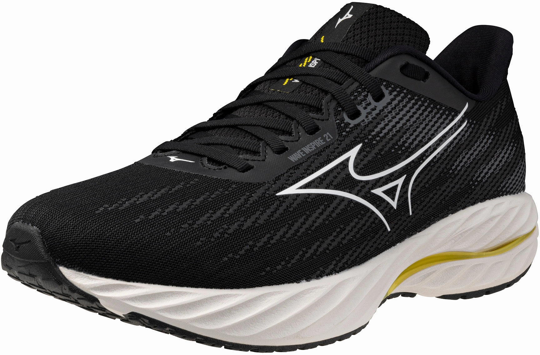 Mizuno Wave Inspire 21 WIDE FIT (2E) Mens Running Shoes - Black fitness event running gear Practical
