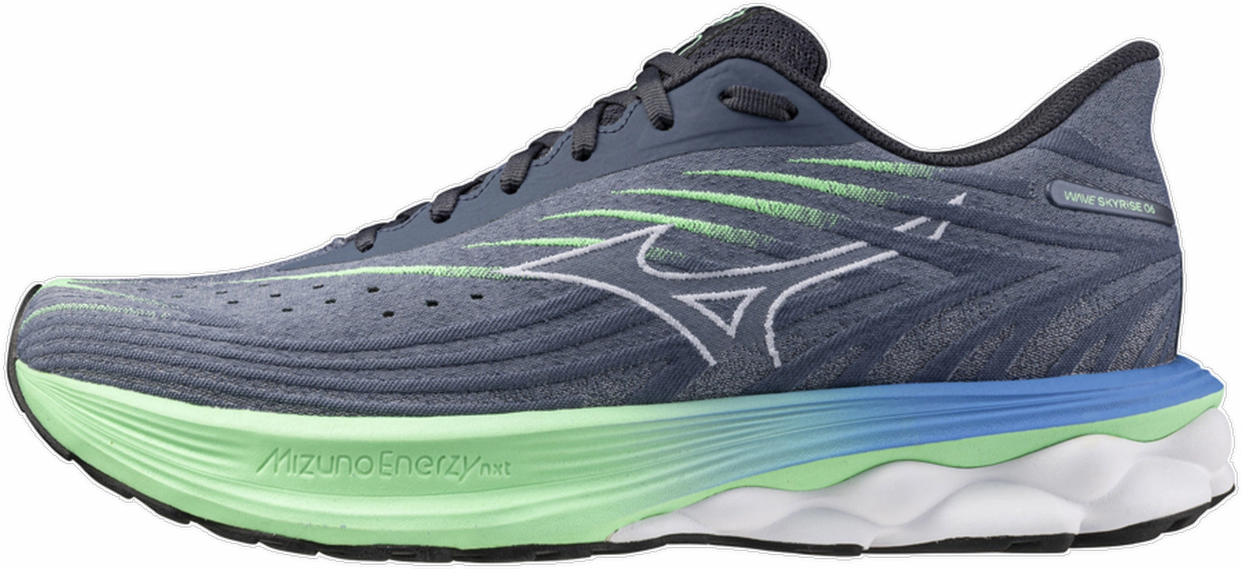 Mizuno Wave Skyrise 6 Mens Running Shoes - Blue Thermoplastic Overlays Shear Reduction Design