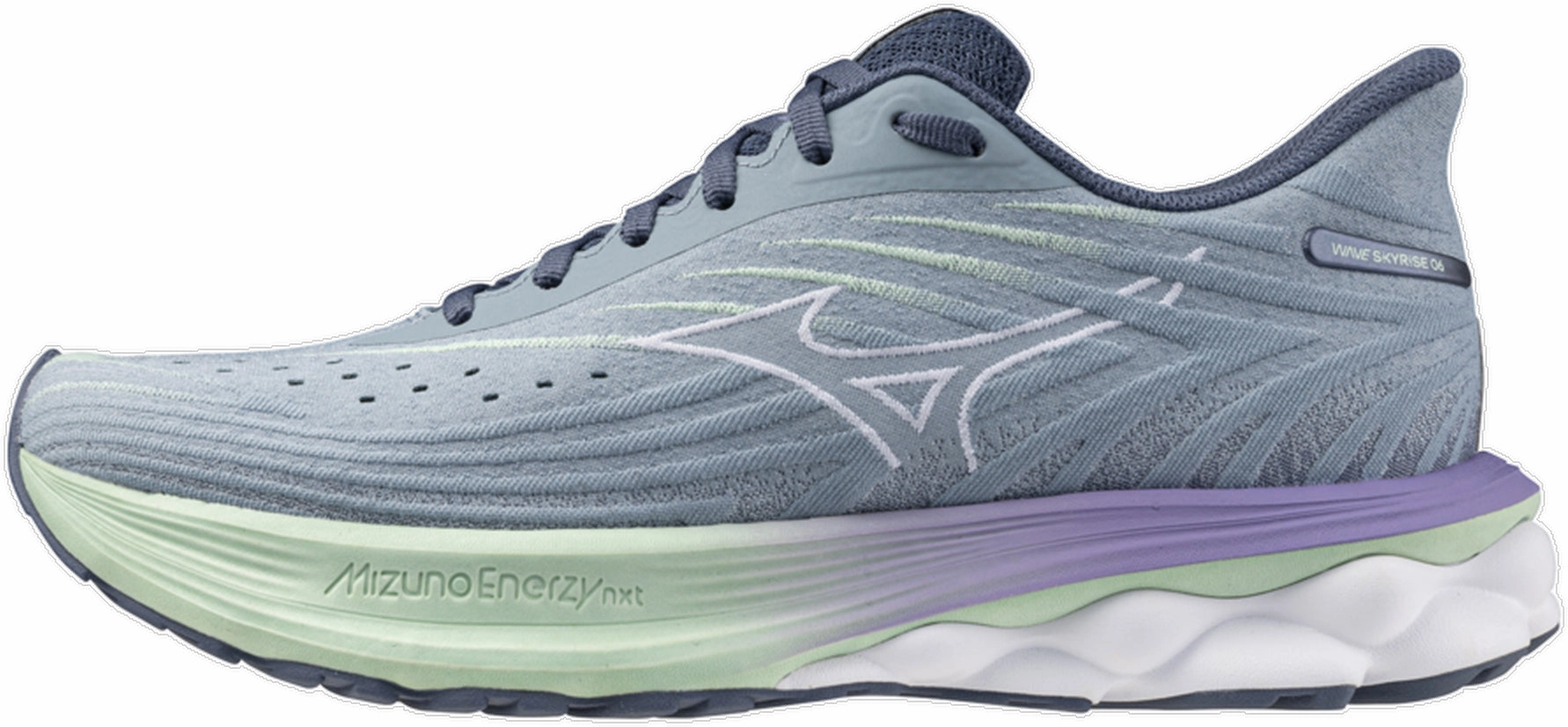 Mizuno Wave Skyrise 6 Womens Running Shoes - Grey Gradient Compression Vocal Notch Design