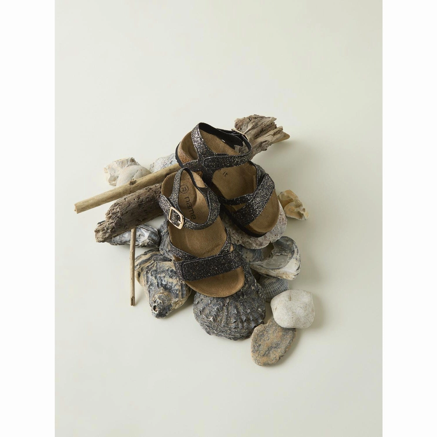 AirCushion Stretchable Material Name It Black Glitter Fiona Sandal