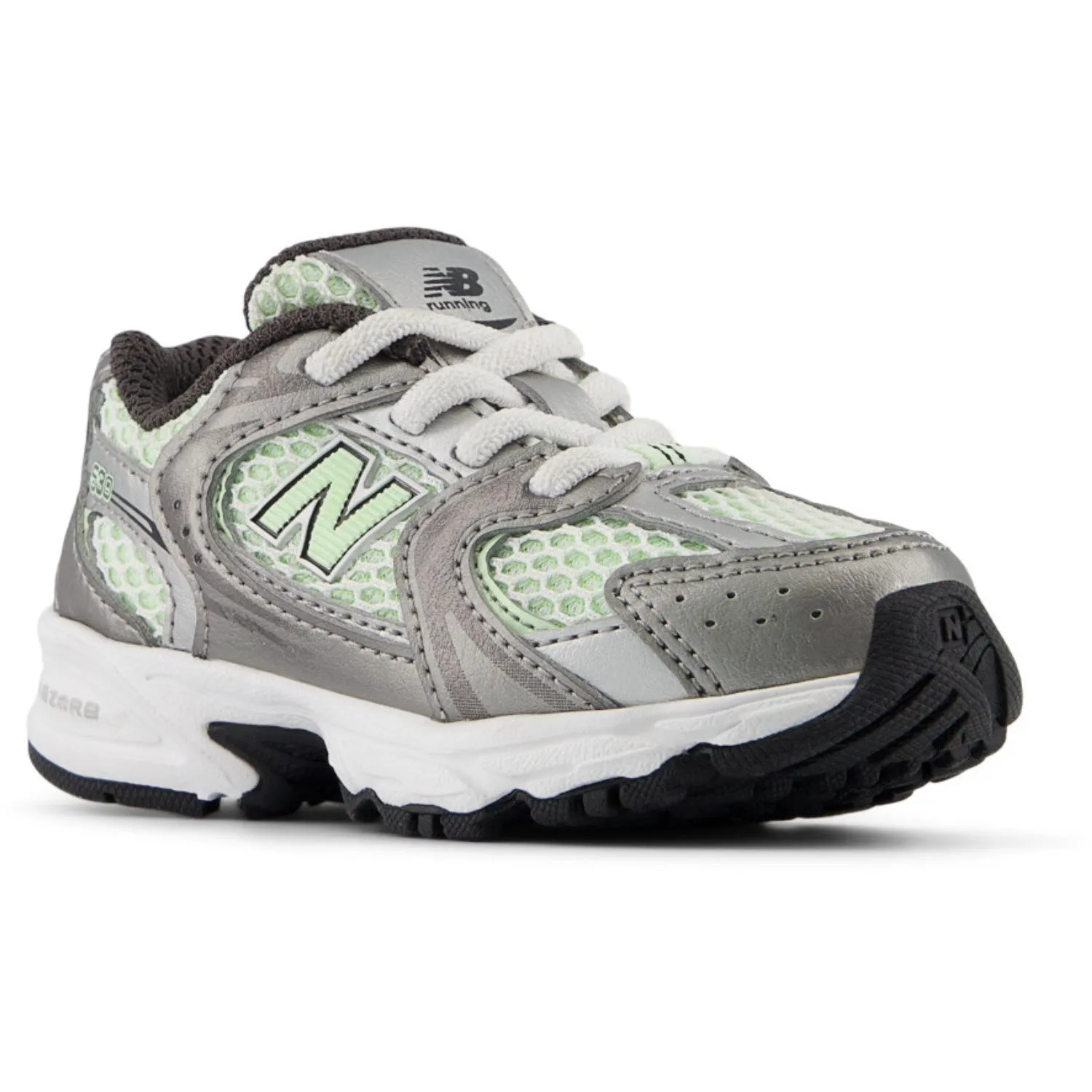 New Balance Dark Silver Metallic New Balance 530 Kids Bungee Lace Long Walk Performance Fit