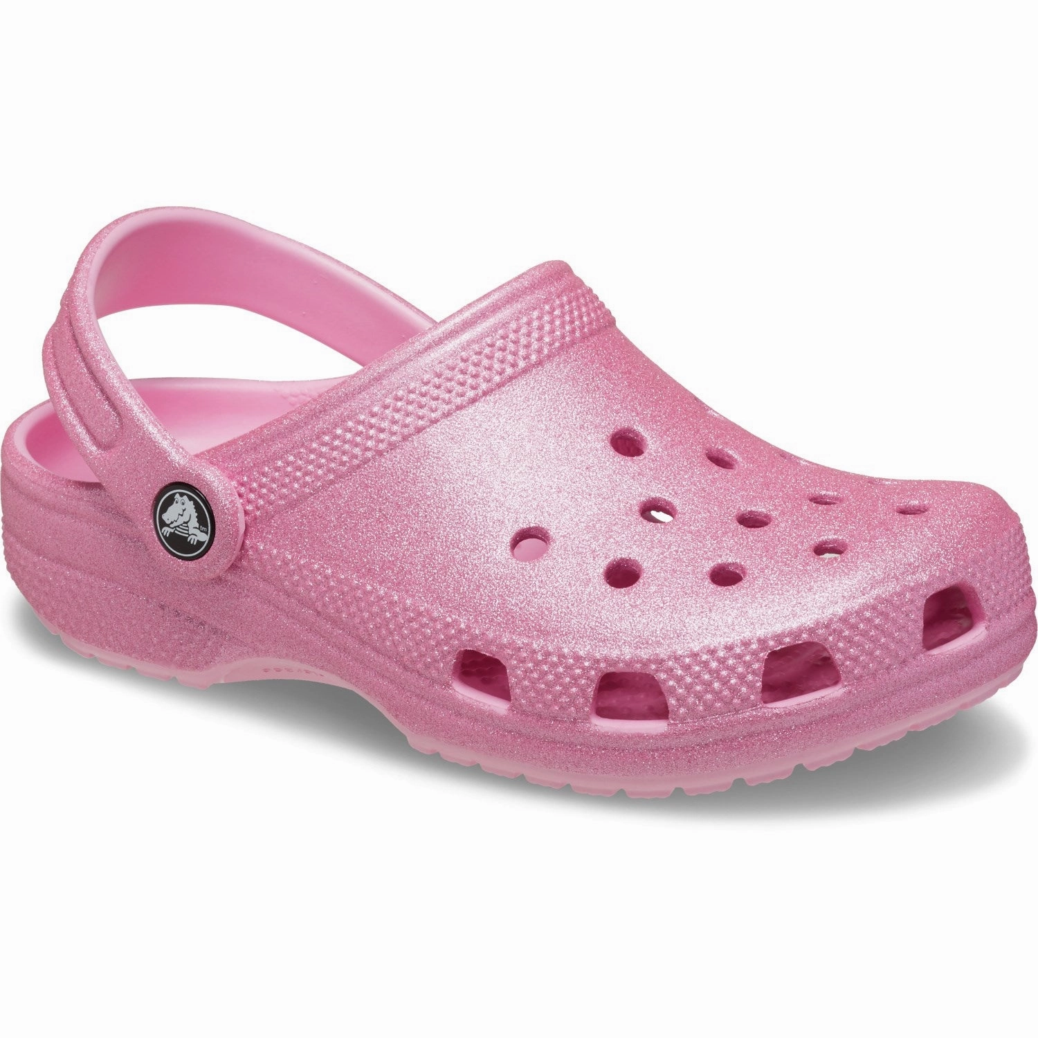 Crocs Pink Tweed Glitter Classic Glitter Clog Knotted Straps Layered Midsole