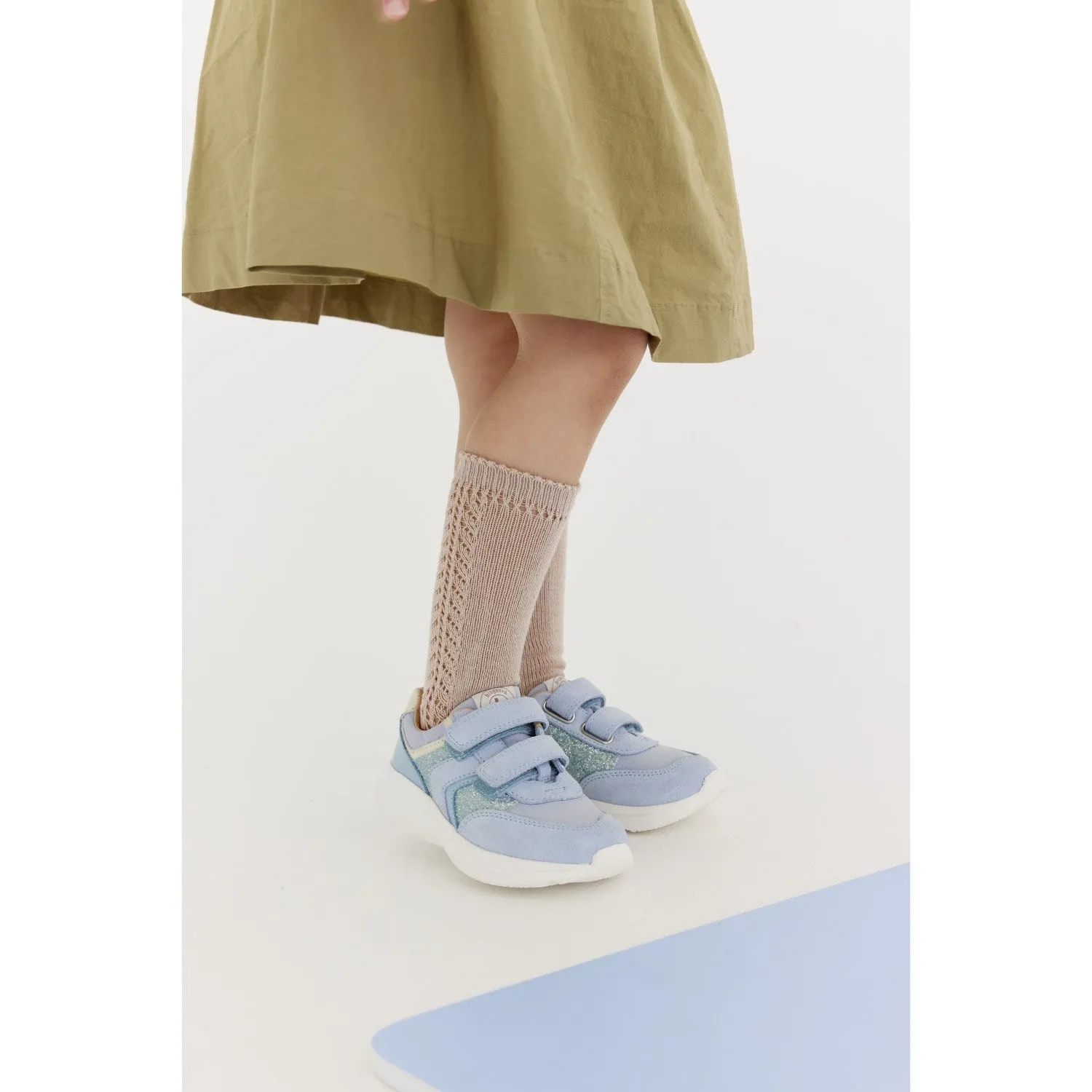 Walk Ready Tensile Heel Pull Tab Bisgaard Sky Glitter Yuki Glitter Velcro Shoe