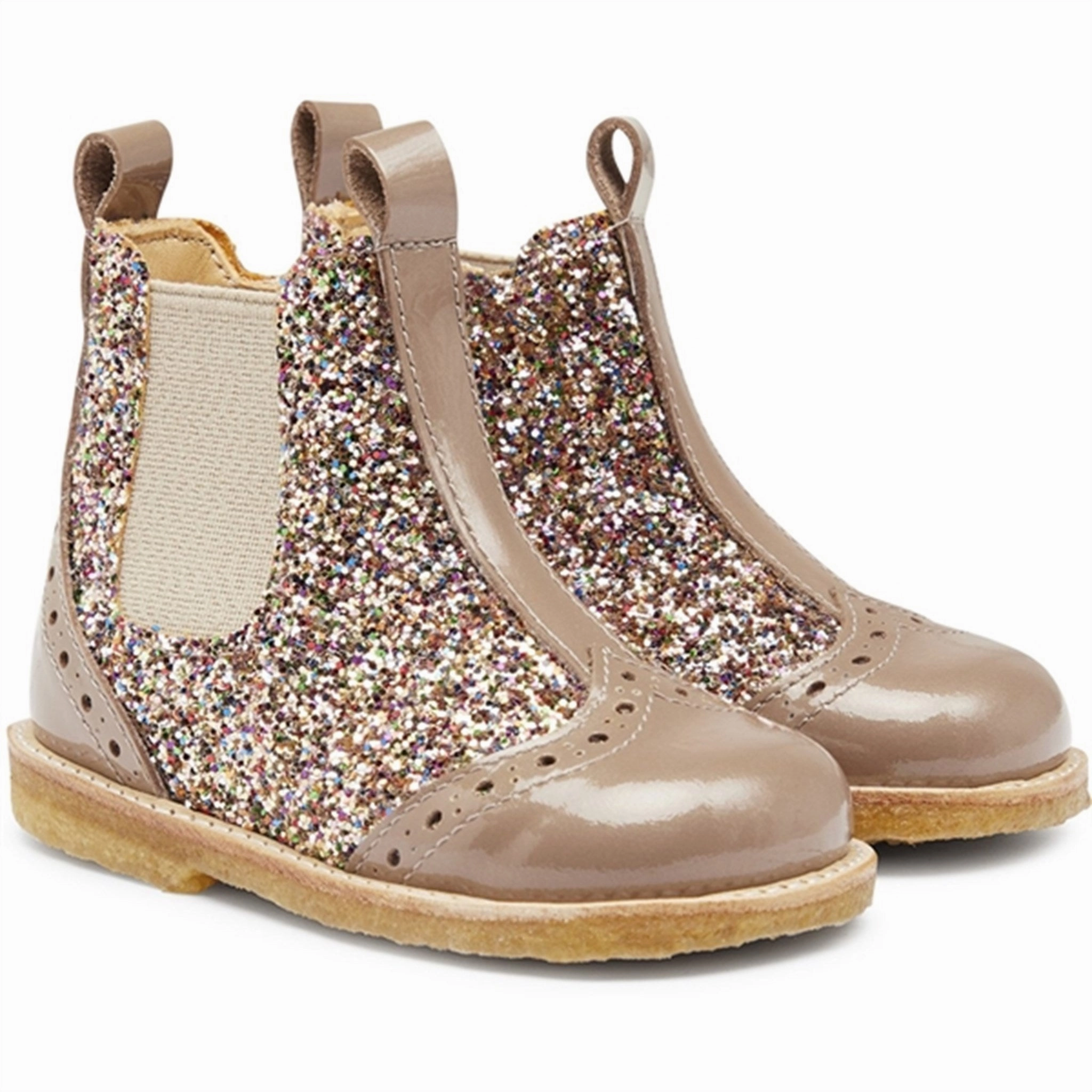 Angulus Starter Chelsea Boots With Zipper Nougat/Multi Glitter/Beige Work Pace