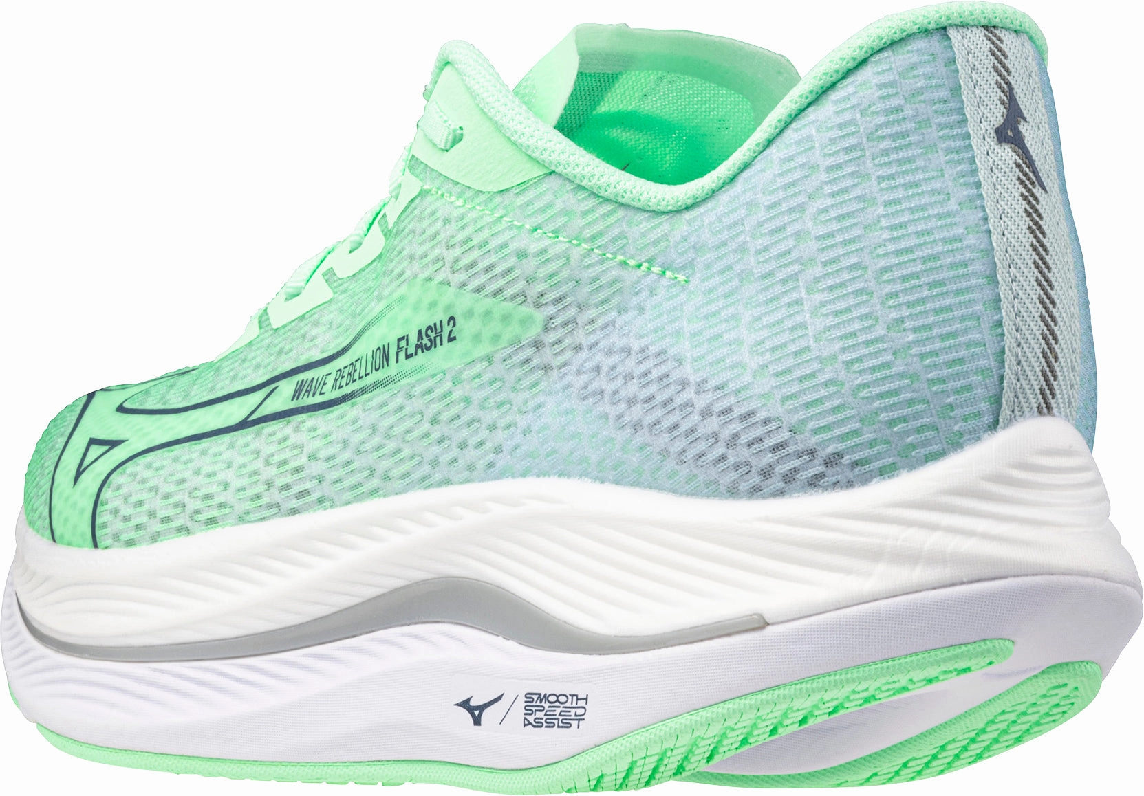 Mizuno Wave Rebellion Flash 2 Mens Running Shoes - Green Adaptive Lace Lock slip-resistant
