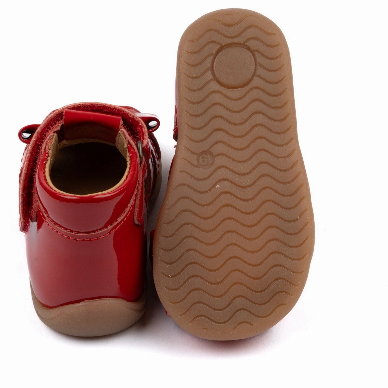 Snug Fit Adjustability Pom Pom Red Patent Starters? Bow Velcro Sandal