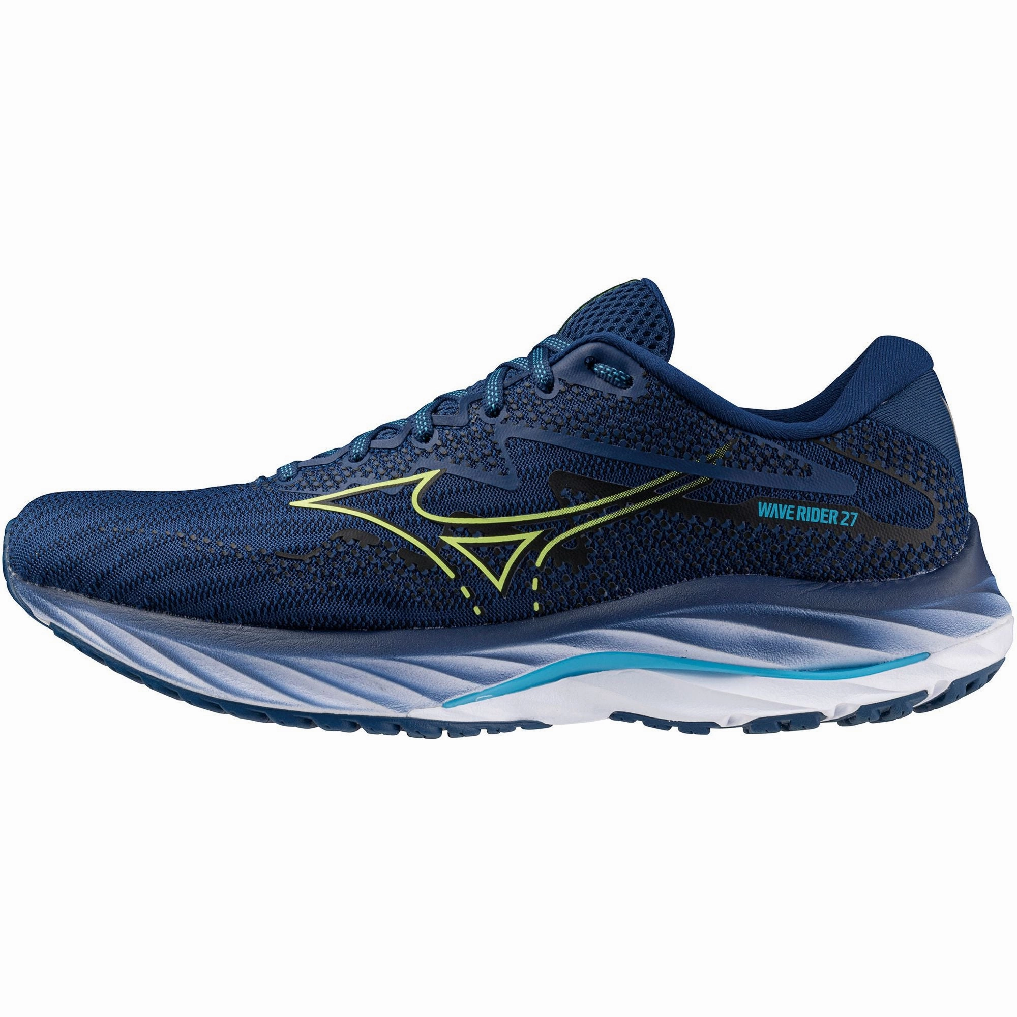 Mizuno Wave Rider 27 Mens Running Shoes - Navy running in a fun run shoes Kinetic Edge Design
