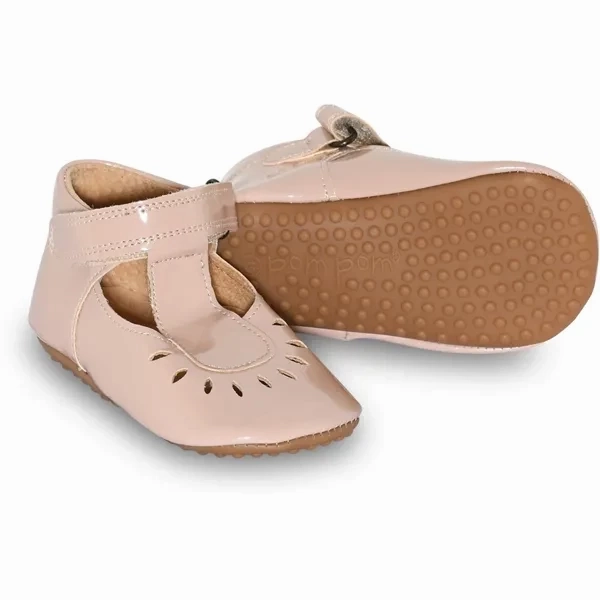 Pom Pom Indoor Shoe Ballerina Pattern T-Bar Dusty Rose Patent Excellent Performance