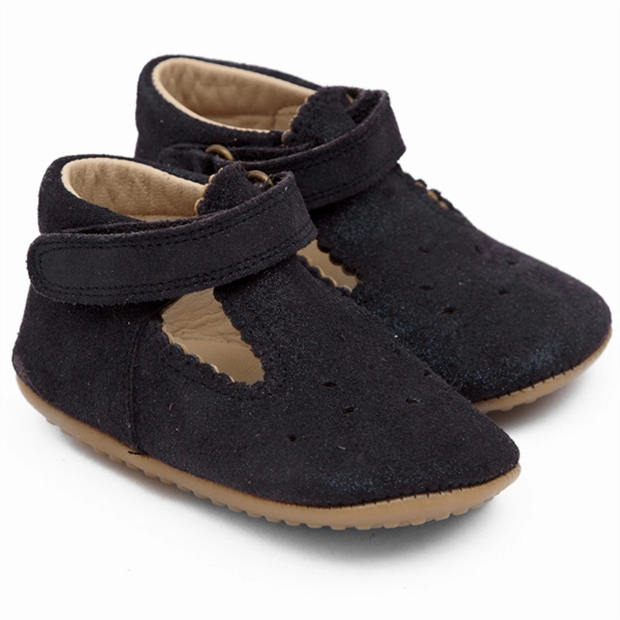 Pom Pom Indoor Shoe Ballerina T-Bar Blue Glitter Racing Comfort Molding