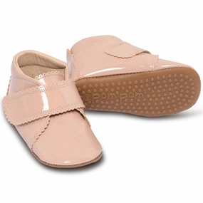 Foldable style Pom Pom Indoor Shoes Velcro Scallops Dusty Rose Patent