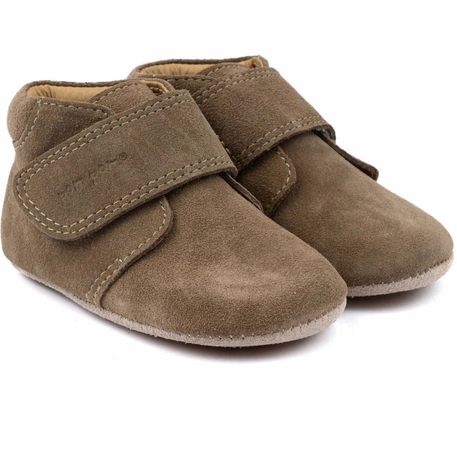 Effortless Walk Fit Pom Pom Khaki Suede Beginners? Shoe Velcro Season