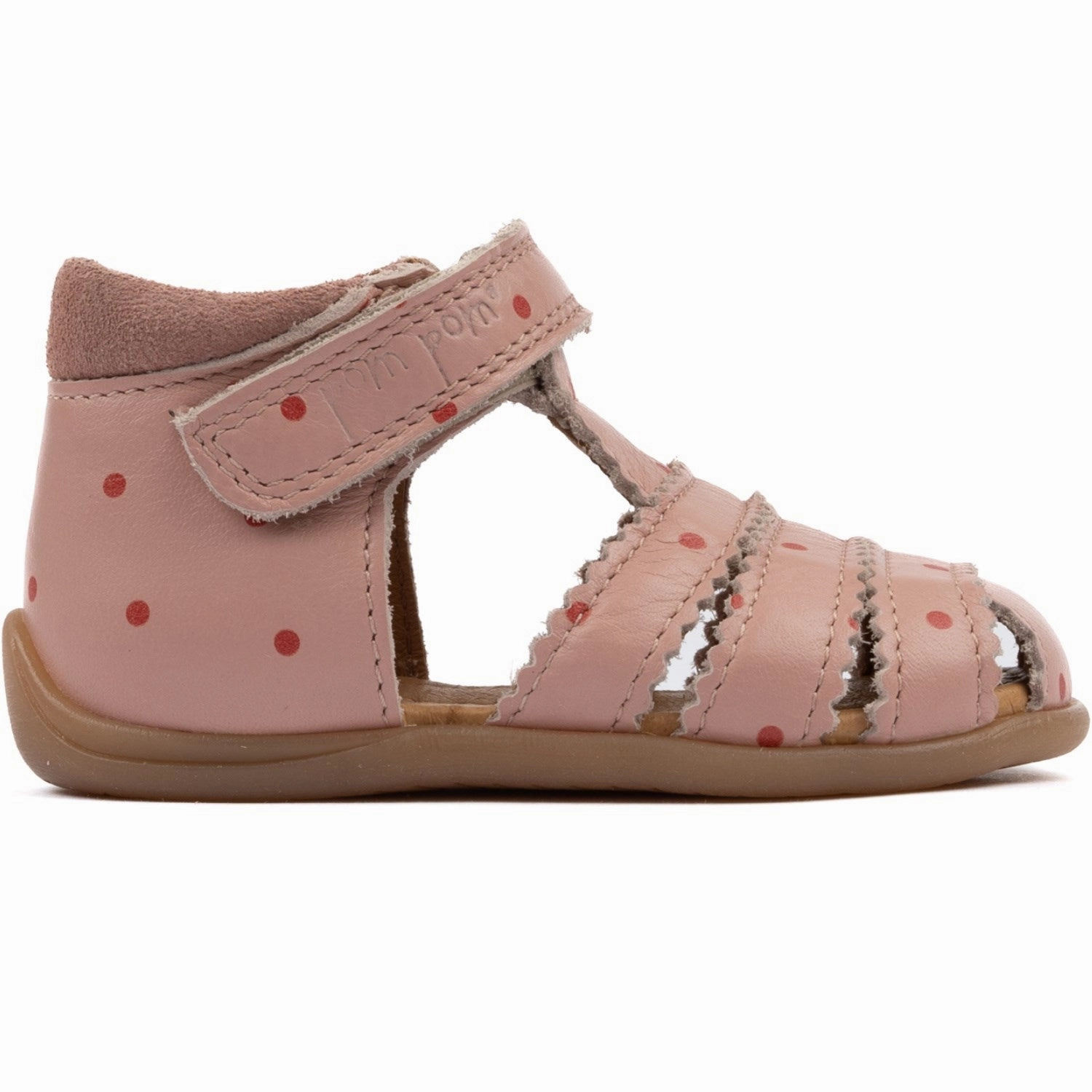 Pom Pom Old Rose Dot Starters? Scallop Velcro Sandal Secure Wrap Flexible Groove Technology