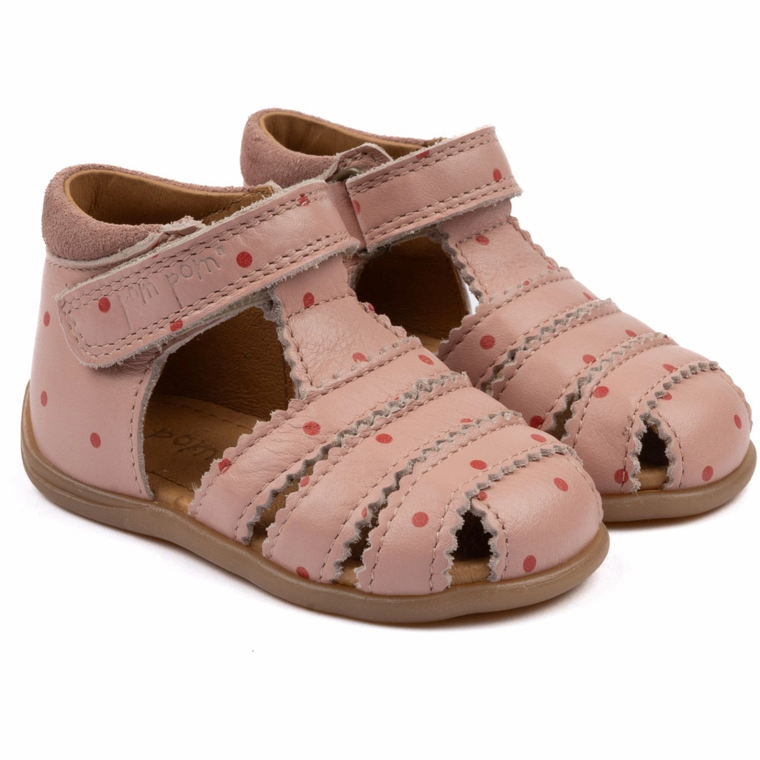 Practical Design Pom Pom Old Rose Dot Starters? Scallop Velcro Sandal