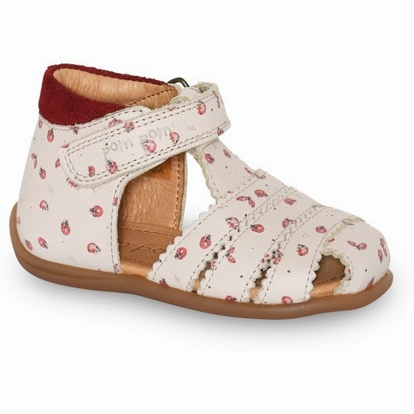 Pom Pom Sandal Scallop Velcro Ladybird Soft Leather Relaxed Walking