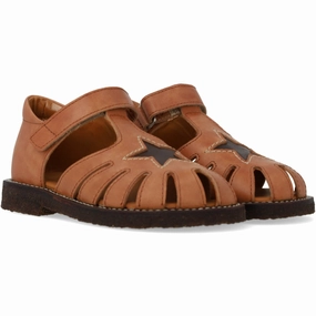 Angulus Tan/Dark Brown Leather Sandal with Star Detail Impact Dispersing Structure