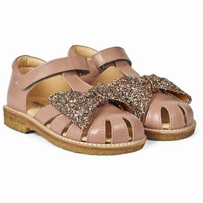 Angulus Sandal W. Bow And Velcro Dark Peach/Multi Glitter Daily Support
