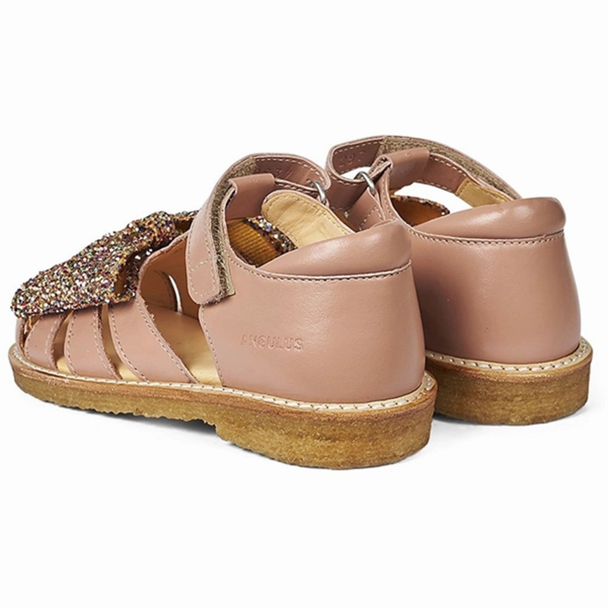 Angulus Sandal W. Bow And Velcro Dark Peach/Multi Glitter Chic Casual Footwear
