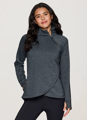 Double Needle Stitching Prime Ready To Roll Fleece Zip Mock Neck Pullover