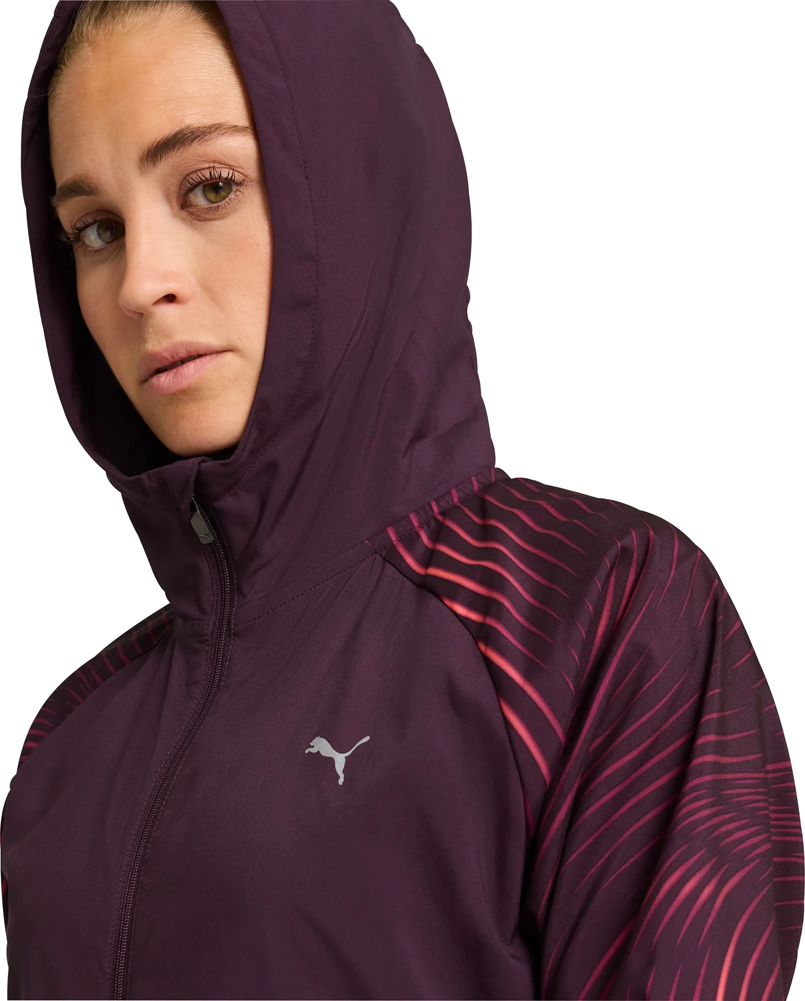 Puma Favourite Velocity Woven Womens Running Jacket - Purple Quilted Lining Multi Pocket Configuration