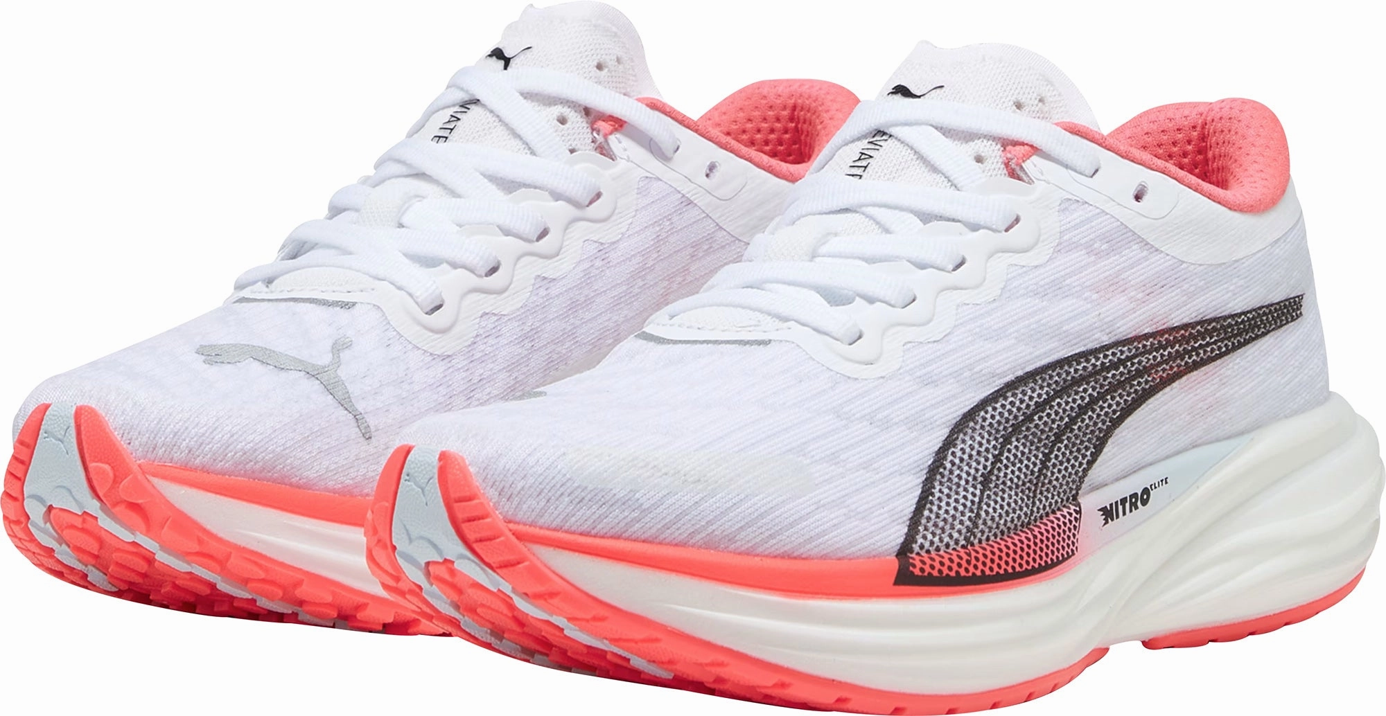Puma Deviate Nitro 2 Womens Running Shoes - White running on a gravel road cross - country capable