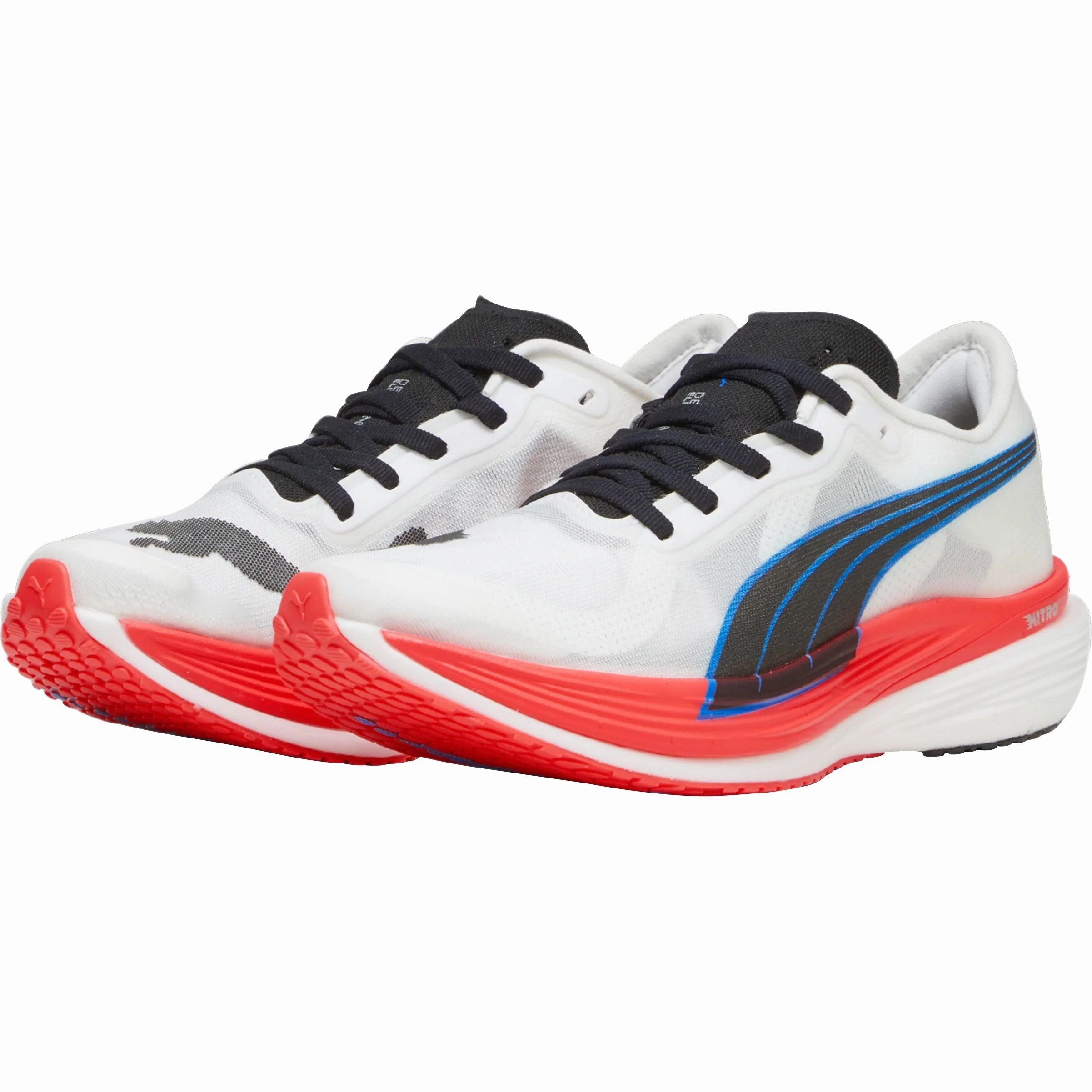 running in a volleyball court area shoes Puma Deviate Nitro Elite 2 Womens Running Shoes - White