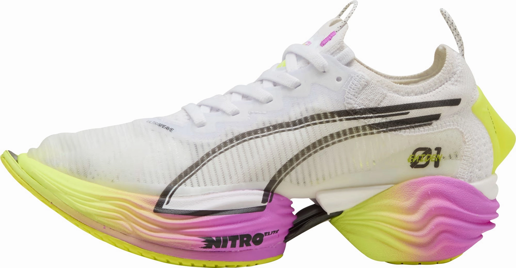 Stacked Traction Lugs Puma Fast-R Nitro Elite 2 Ekiden Glow Womens Running Shoes - White