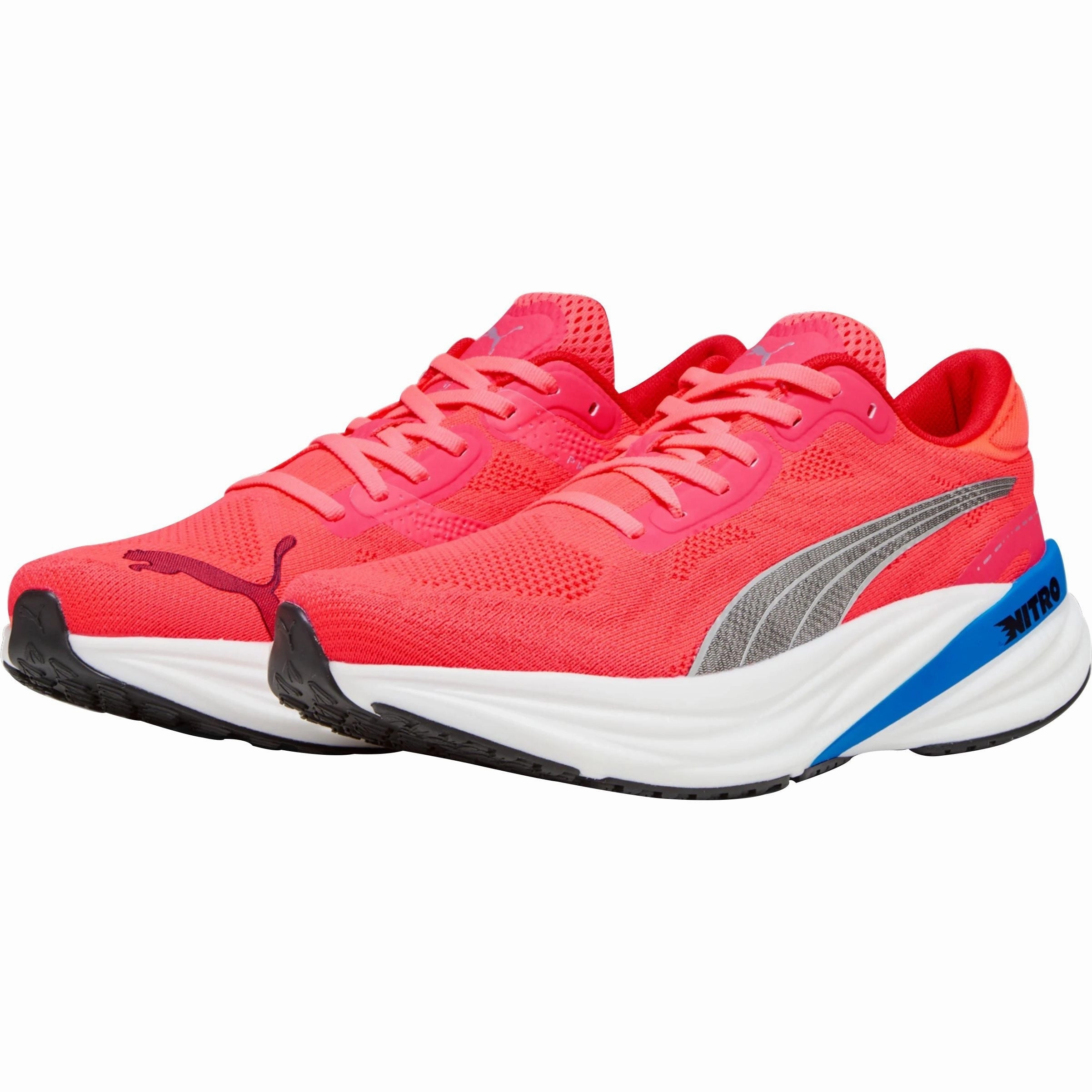 Puma Magnify Nitro 2 Mens Running Shoes - Red rubber - track running shoes Stretch Lace Cover