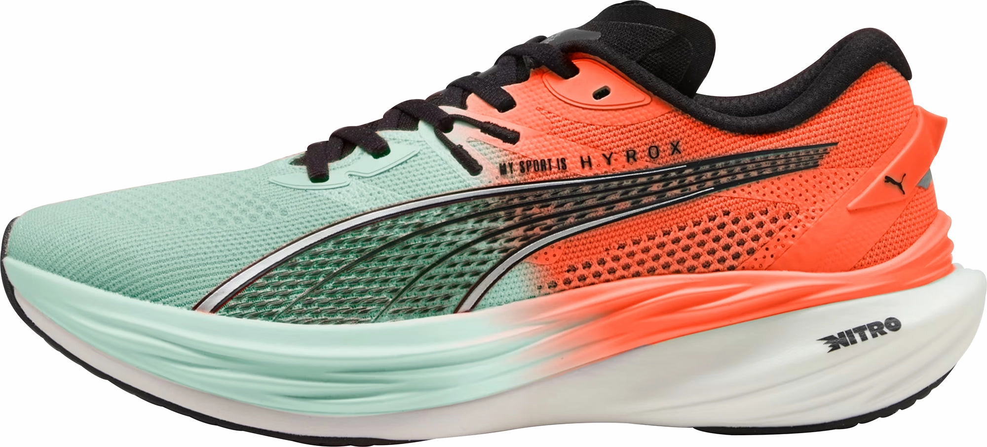 Puma Deviate Nitro 3 HYROX Womens Running Shoes - Green gym - specific shoes Snug Collar