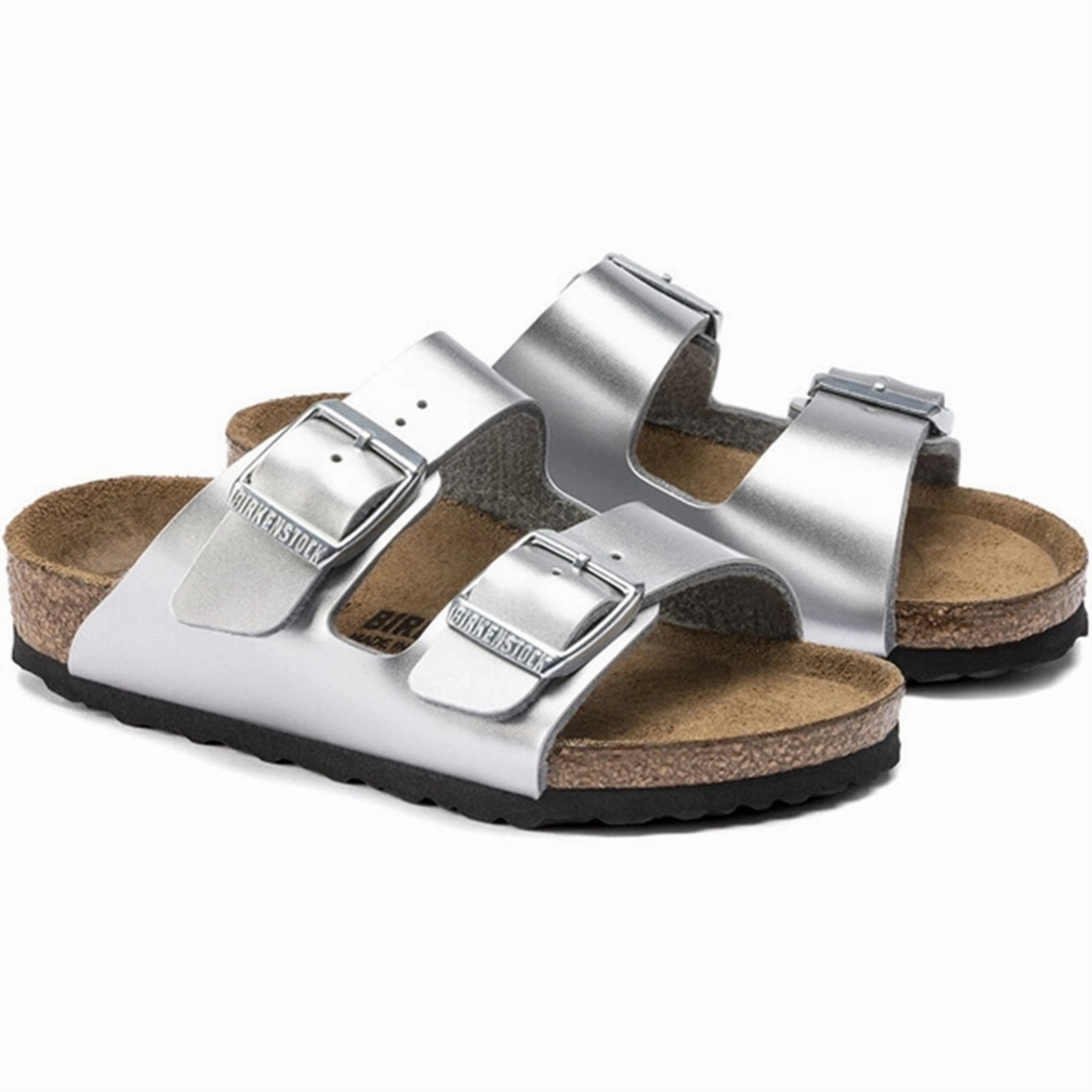 Cozy Sandals Enhanced Safety Birkenstock Arizona Kids BF Electric Metallic Silver Sandals