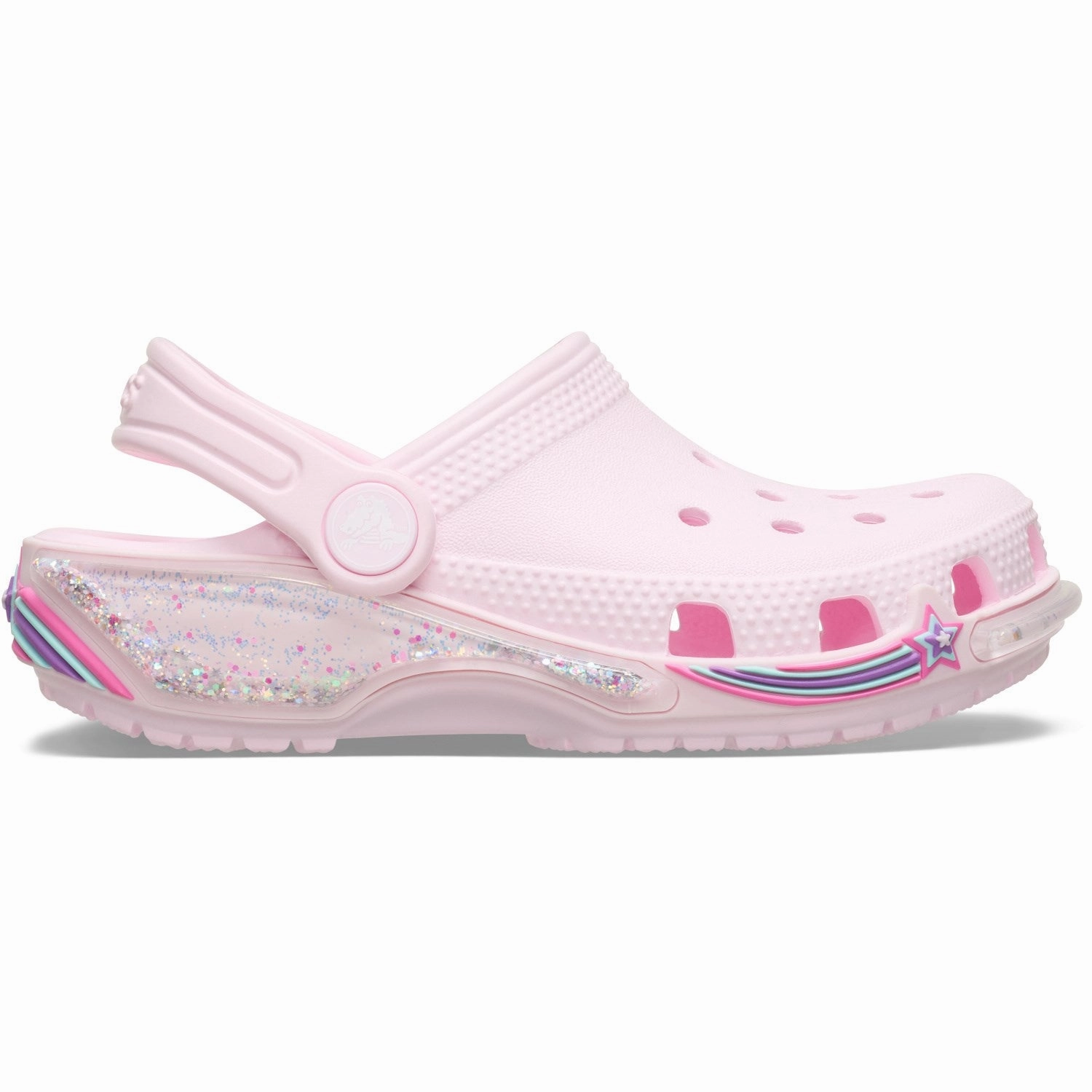 Crocs Pink Milk Classic Star Sprinkel Shaker Clog Soft Straps T Strap
