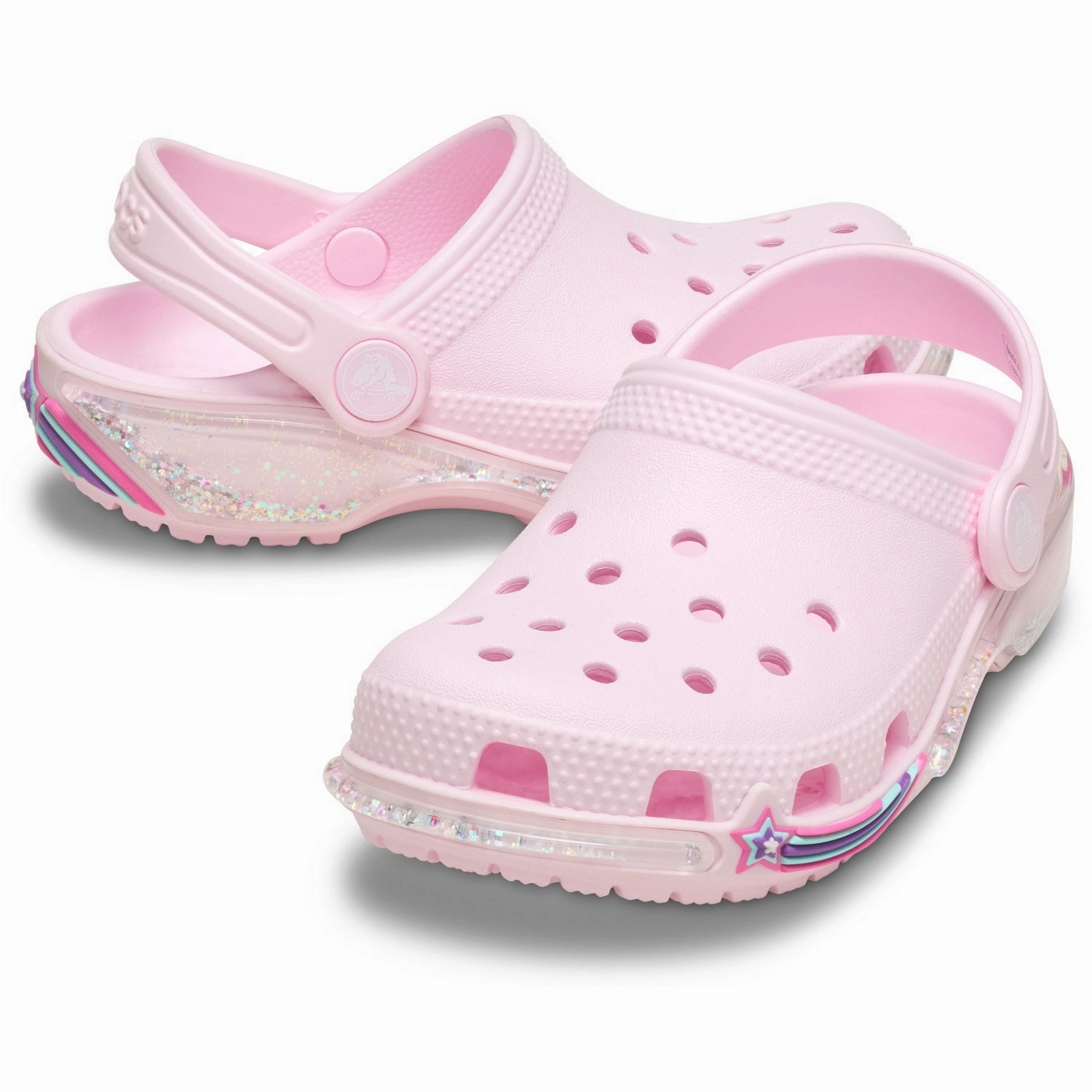 Crocs Pink Milk Classic Star Sprinkel Shaker Clog velcro Travel Shoes