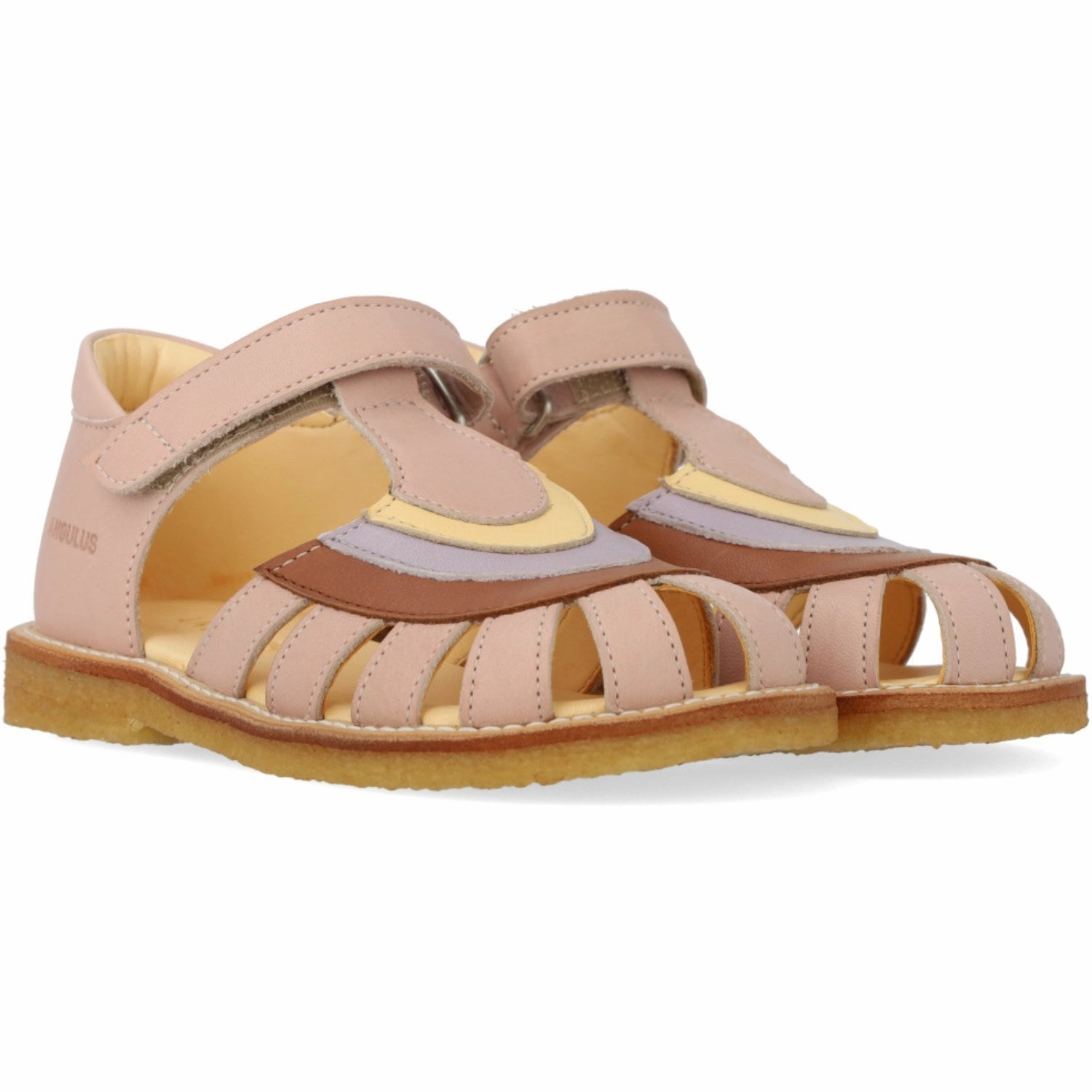 Angulus Rosebud/Clay/Lilac Colourblock Regnbuesandal Med Velcro Padded Heel Simple Glam