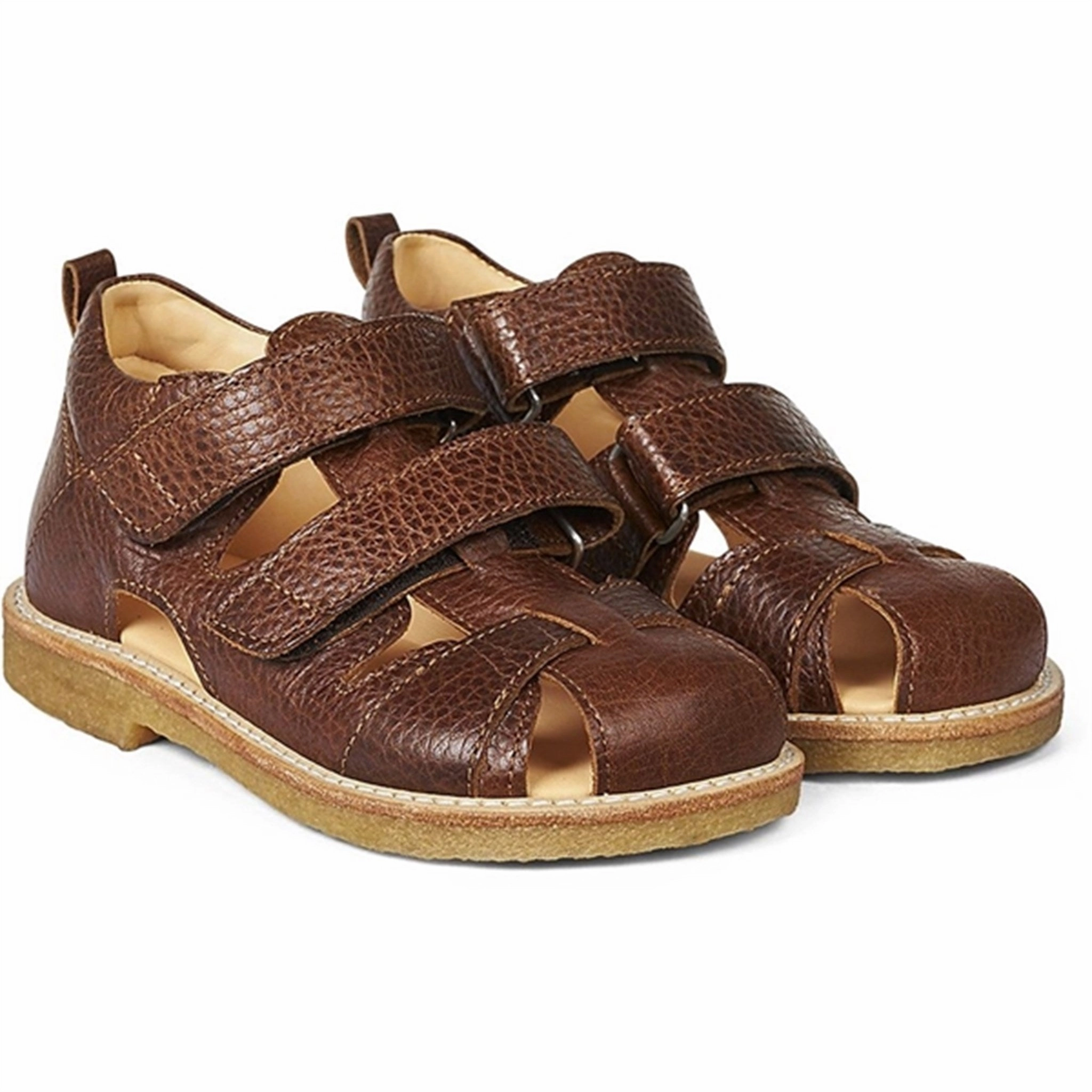 Angulus Sandal W. Velcro Medium Brown White Clean studded